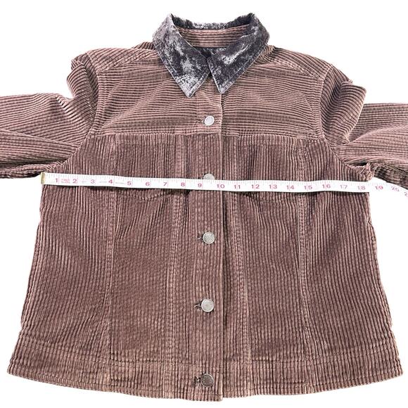 J.Jill Corduroy Jacket Petite Women Small  Brown Velvet Collar Cozy Button Coat - Picture 12 of 13